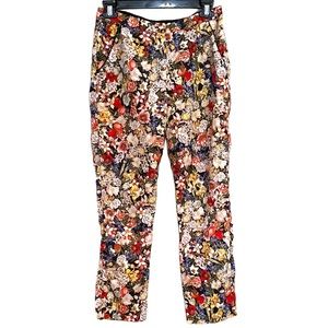 Topshop Floral Cropped Pants Button Close Slit Pockets